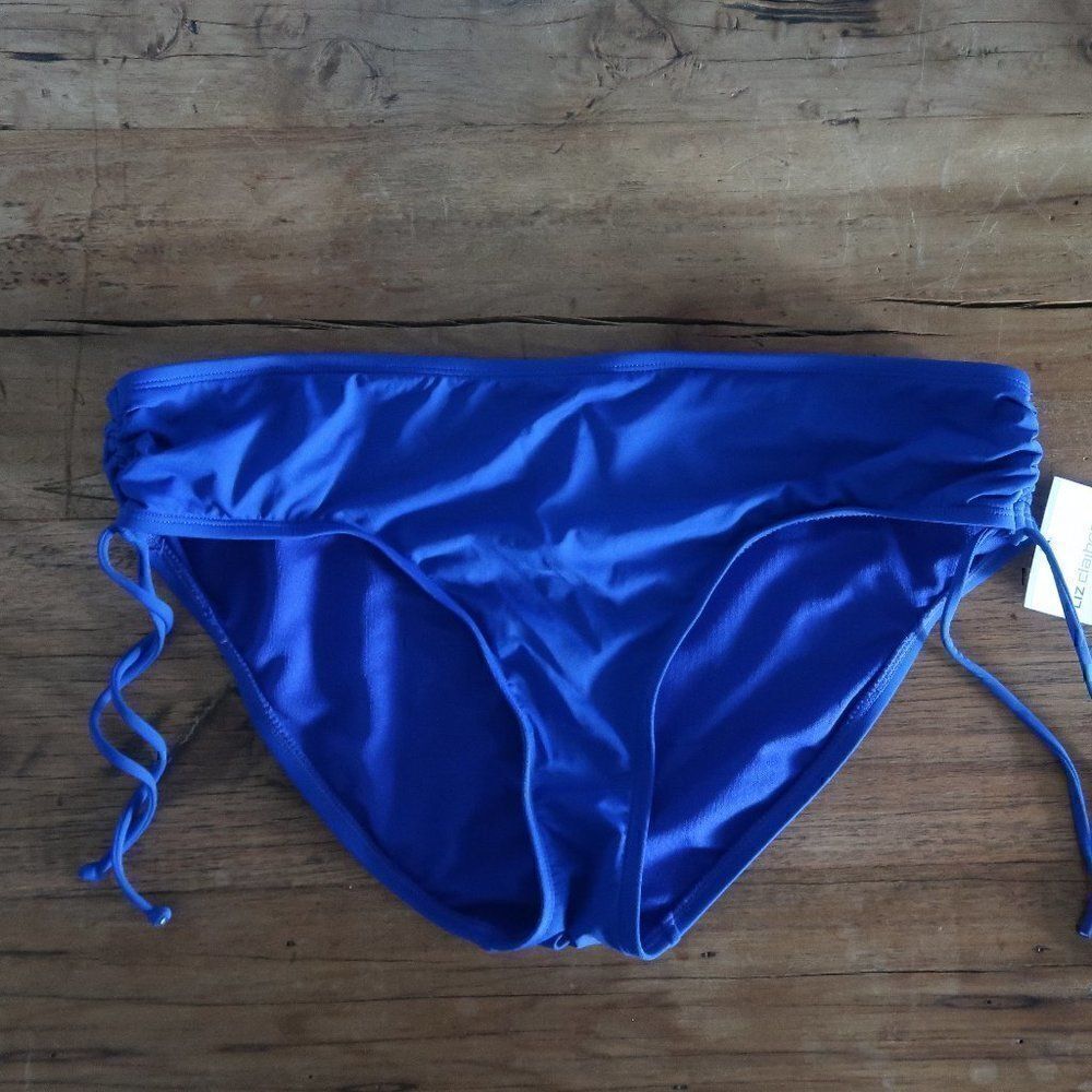 LIZ CLAIBORNE ROYAL BLUE RUCHED BIKINI SWIM BOTTOMS SIZE 14 NWT